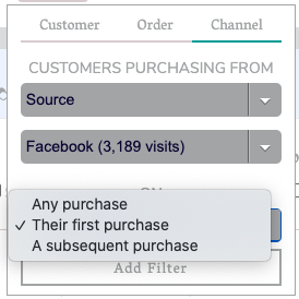 Purchase timing options for channel filters