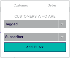 Customer tag filter dropdown