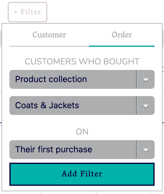 Product collection filter interface