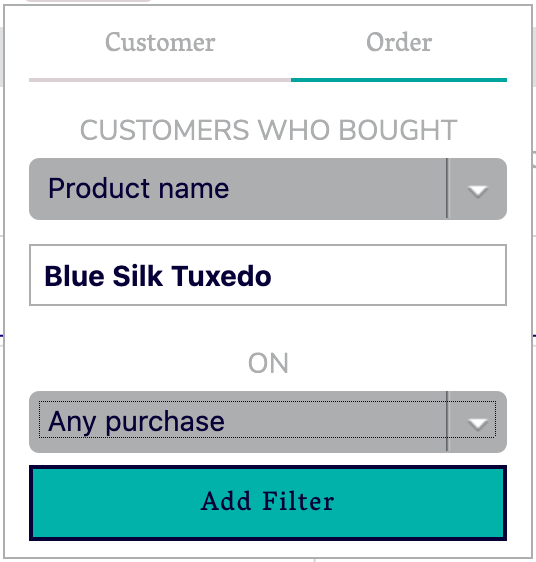Product name filter dropdown