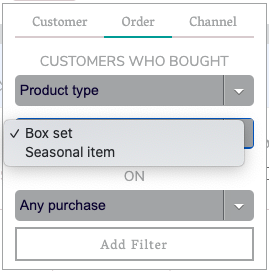 Product type filter interface