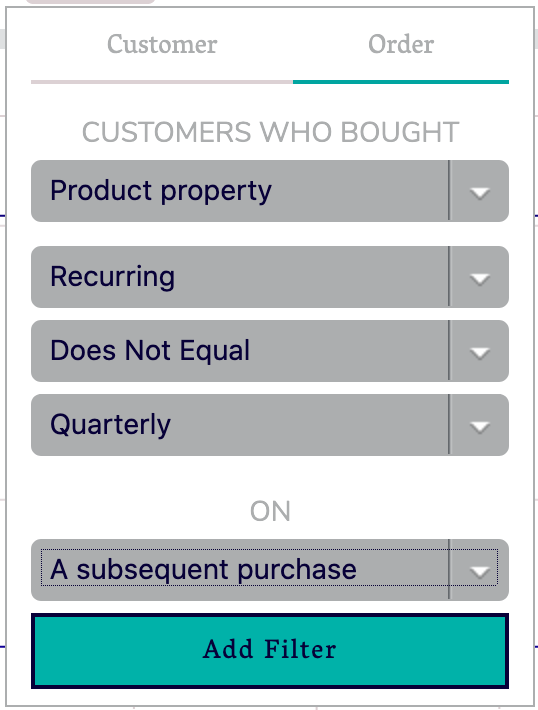 Does Not Equal property matcher